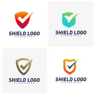 Set of Shield Check Logo Design Concept Vector. Shield quality vector illustr Illustrazione stock