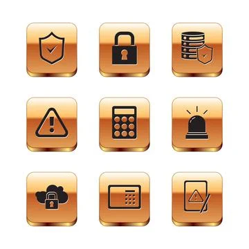 Set Shield with check mark, Cloud computing lock, Safe, Password protection Stock Illustration