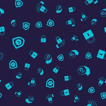 Set Shield with check mark, Lock, and on seamless pattern. Vector Illustrazione stock