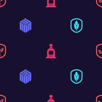 Set Shield corn, Bale of hay, Full sack and with leaf on seamless pattern Stock Illustration