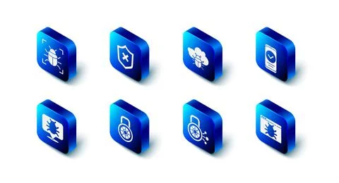 Set Shield with cross mark, System bug on cloud, Smartphone, Cyber security Stock Illustration