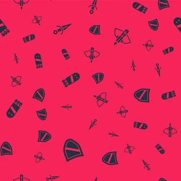 Set Shield, Dagger, Quiver with arrows and Battle crossbow on seamless pattern Illustrazione stock