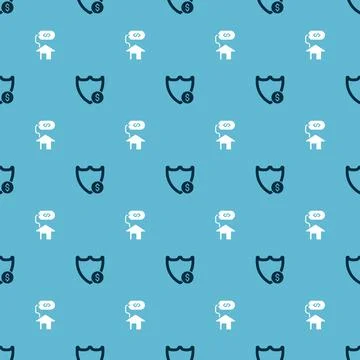Set Shield with dollar and House on seamless pattern. Vector Ilustración de archivo