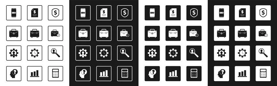 Set Shield with dollar, Briefcase, Mobile phone SEO optimization, and money イラスト素材