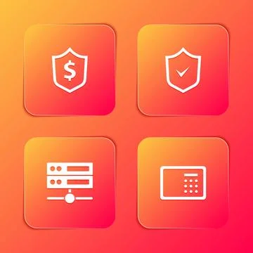 Set Shield with dollar, check mark, Server, Data, Web Hosting and Safe icon イラスト素材