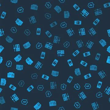 Set Shield with dollar, Mobile closed padlock, Server, Data, Web Hosting and Stock Illustration
