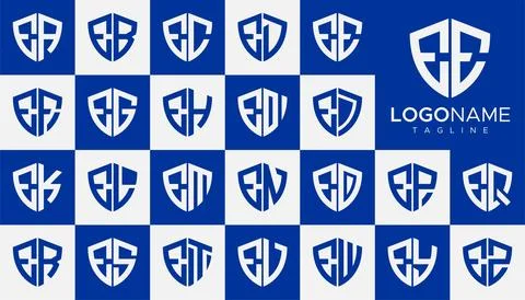 Set of shield E letter logo design vector. Simple security E logo template set. Stock Illustration