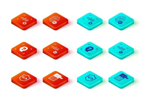 Set Shield eye scan, Digital door lock, Face recognition, Voice, Fingerprint and Illustration