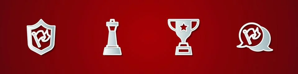 Set Shield with flag, Chess, Award cup and Flag icon. Vector Stock Illustration