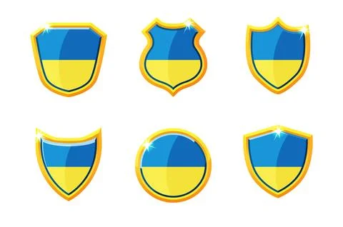 Set Shield with flag of Ukraine, isolated icons Stock Illustration