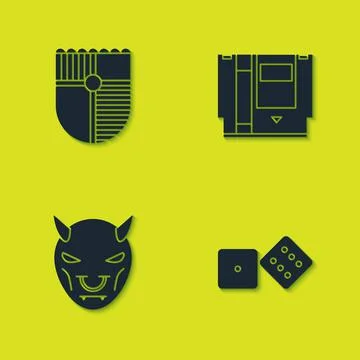 Set Shield for game, Game dice, Mask of the devil with horns and Cartridge icon 스톡 일러스트