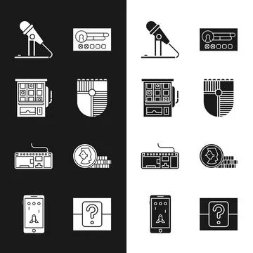 Set Shield for game, Slot machine, Microphone, Create account screen, Computer 스톡 일러스트