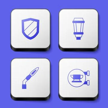Set Shield, Garden light lamp, Welding torch and Blacksmith anvil tool icon Stock Illustration