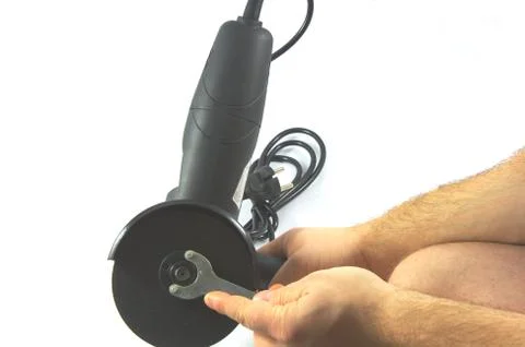 Set-up of shield for grinder 스톡 사진