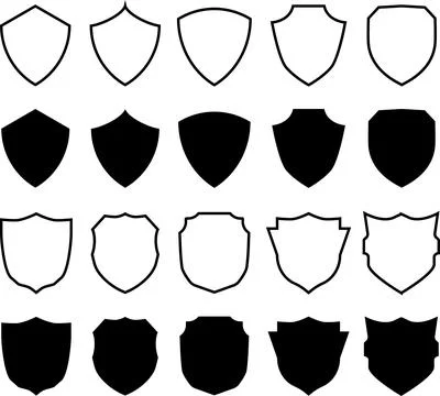 Set of Shield Icon Shape and Outline. Protection Symbol Vector Illustrazione stock