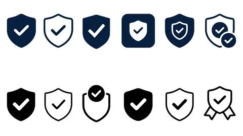 Set of shield icons with check marks for security and verification design 스톡 일러스트