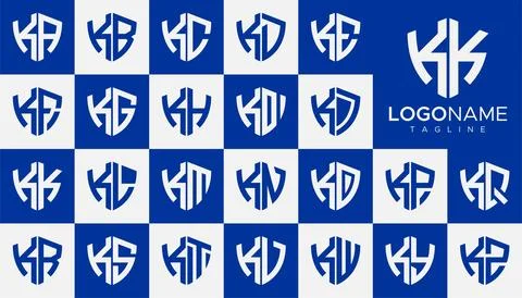 Set of shield K letter logo design vector. Simple security K logo template set. Stock Illustration