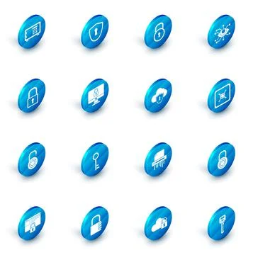 Set Shield with keyhole, Lock, Eye scan, Safe combination lock wheel, computer Stock Illustration