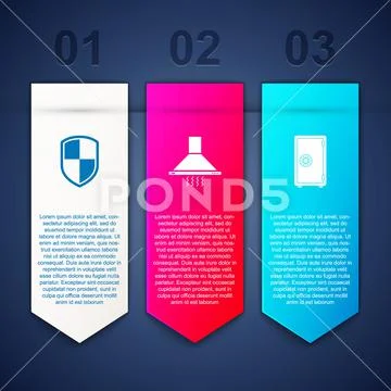 Set Shield, Kitchen extractor fan and Safe. Business infographic ...