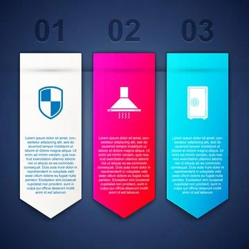 Set Shield, Kitchen extractor fan and Safe. Business infographic template 스톡 일러스트