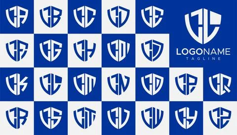 Set of shield L letter logo design vector. Simple security L logo template set. Stock Illustration
