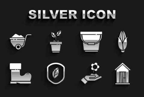 Set Shield with leaf, Corn, Farm house, Hand holding flower, Waterproof rubber Illustration