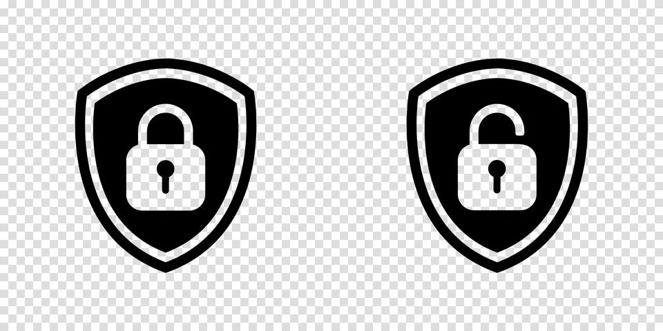 Set of Shield Lock and Unlock Icon. Symbol padlock. Vector sign Illustration. Stock Illustration