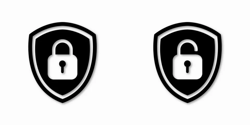 Set of Shield Lock and Unlock Icon. Symbol padlock. Vector sign Illustration. Stock Illustration