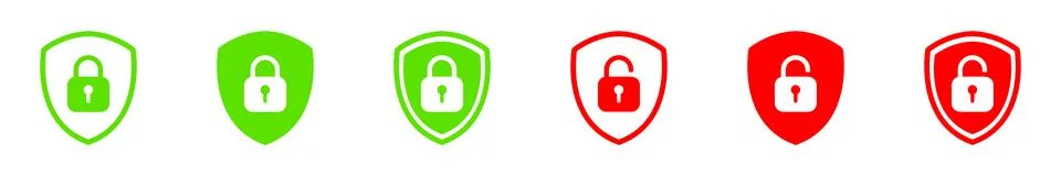 Set of Shield Lock and Unlock Icon. Symbol padlock. Vector sign Illustration. Stock Illustration