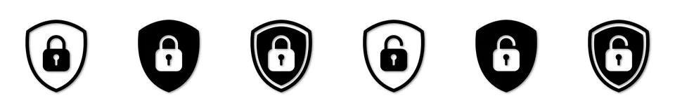 Set of Shield Lock and Unlock Icon. Symbol padlock. Vector sign Illustration. Stock Illustration