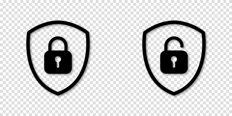 Set of Shield Lock and Unlock Icon. Symbol padlock. Vector sign Illustration. Stock Illustration