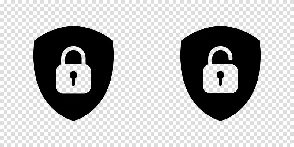 Set of Shield Lock and Unlock Icon. Symbol padlock. Vector sign Illustration. Stock Illustration