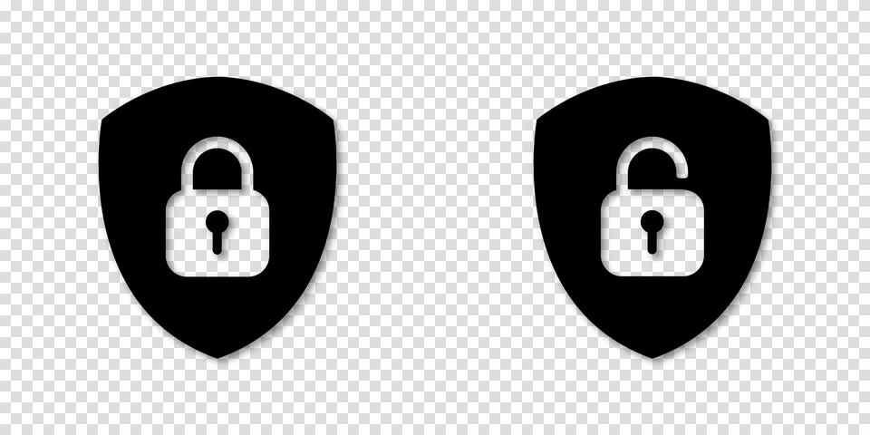 Set of Shield Lock and Unlock Icon. Symbol padlock. Vector sign Illustration. Stock Illustration