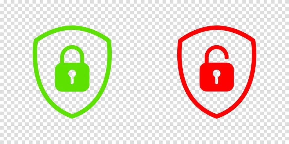 Set of Shield Lock and Unlock Icon. Symbol padlock. Vector sign Illustration. Stock Illustration