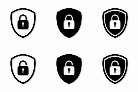 Set of Shield Lock and Unlock Icon. Symbol padlock. Vector sign Illustratio.. Stock Illustration