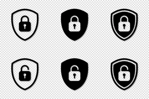 Set of Shield Lock and Unlock Icon. Symbol padlock. Vector sign Illustration. Stock Illustration