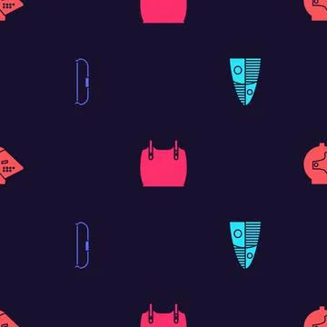 Set Shield, Medieval bow, Body armor and iron helmet on seamless pattern. Vector Stock Illustration