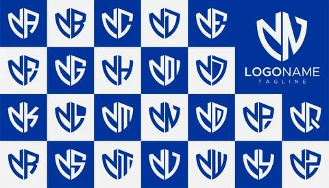 Set of shield N letter logo design vector. Simple security N logo template set. Stock Illustration