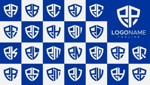 Set of shield P letter logo design vector. Simple security P logo template set. Stock Illustration