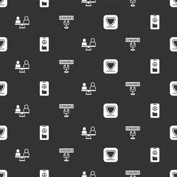 Set Shield, Peace, Gender equality and Censored stamp on seamless pattern Stock Illustration