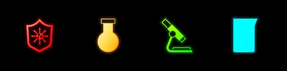 Set Shield protecting from virus, Test tube and flask, Microscope and Laboratory Illustrazione stock
