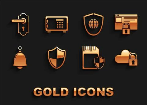 Set Shield, Secure your site with HTTPS, SSL, Cloud computing lock, SD card and イラスト素材