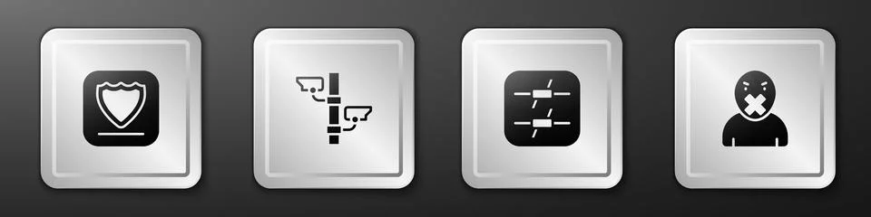 Set Shield, Security camera, Barbed wire and Censor and freedom of speech icon Stock Illustration