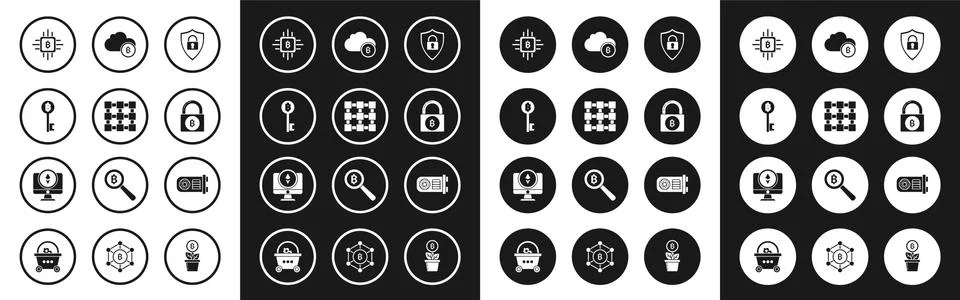 Set Shield security with lock, Blockchain technology, Cryptocurrency Bitcoin key 스톡 일러스트