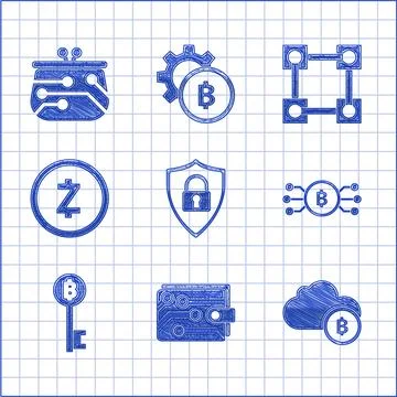 Set Shield security with lock, Cryptocurrency wallet, cloud mining, bitcoin.. 스톡 일러스트