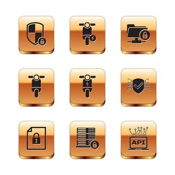 Set Shield security with lock, Document and, Server, Electric scooter, Scooter イラスト素材