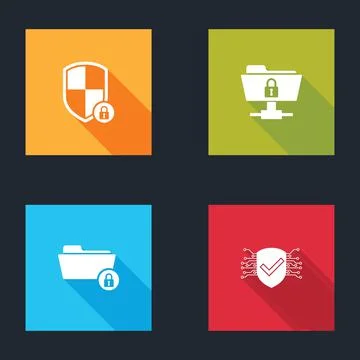 Set Shield security with lock, FTP folder and, Folder and Cyber icon. Vector Stock Illustration