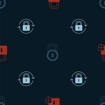 Set Shield security with lock, Lock and on seamless pattern. Vector 스톡 일러스트