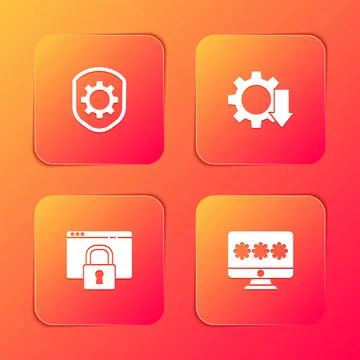 Set Shield with settings gear, Cost reduction, Secure your site HTTPS, SSL an イラスト素材