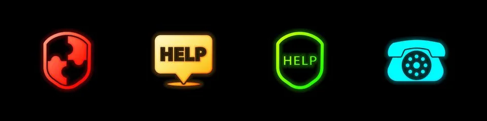 Set Shield, Speech bubble with text Help, and Telephone icon. Vector イラスト素材